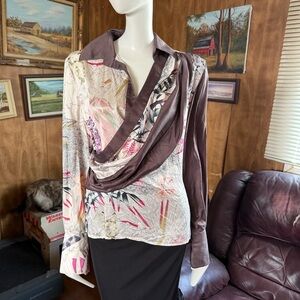 Ferragamo Floral Drape Silk Blouse